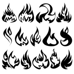 Fire flames, set icons