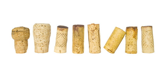 collection of wine corks, isolated on white background
