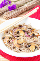 Traditional asian dish - soba with mushroom
