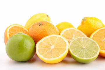 group of fruits on white background