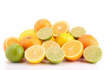 group of fruits on white background