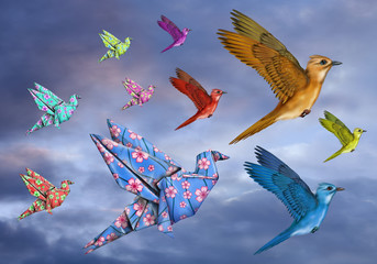 Plakaty  Ptak Origami Dreamscape