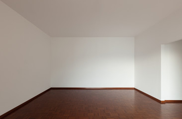 White apartment Interior, parquet floor, unfurnished