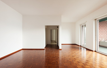 Fototapeta na wymiar interior house empty, white walls parquet floor