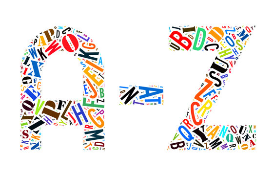 A to Z alphabet collage Isolated on white background
