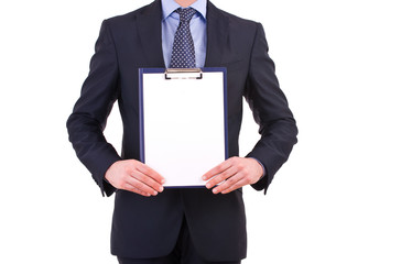 Businessman holding a clipboard.