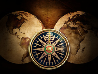 old compass and world map