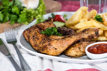 Grilled Chicken Legs with Chips
