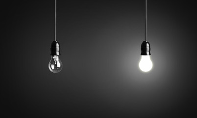 Light bulbs on black background