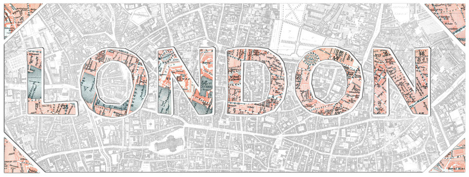 London Word Cut From An Old 1908 Scanned Map