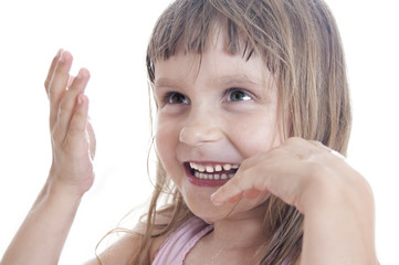 happy playful child with wet face