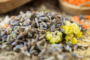 Dried lavender with yellow flowers