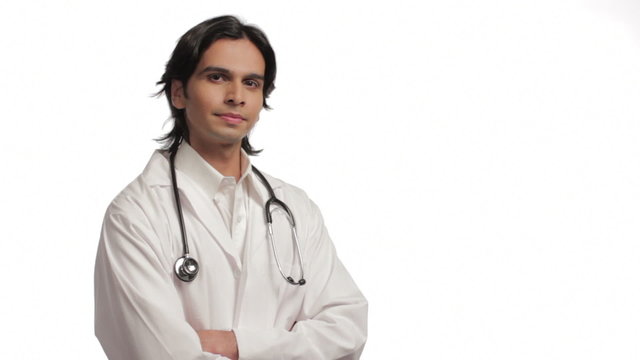 Confident male doctor, white background