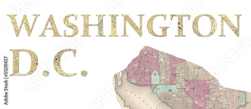 Washington Dc Words Cut From An Old Scanned 1908 City Map - 