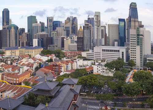 Singapore Central Business District Over Chinatown Area