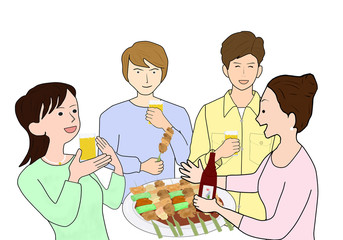 若者が焼き鳥で宴会
