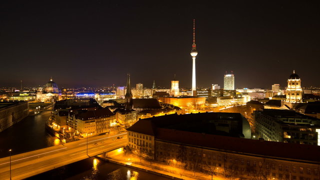 Berlin Skyline City Day to Night Timelapse with Traffic