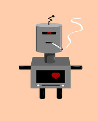 robot with heart smoking