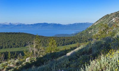 Fototapeta na wymiar Lake Tahoe as seen from the summit trail on Mt. Rose near Reno, Nevada
