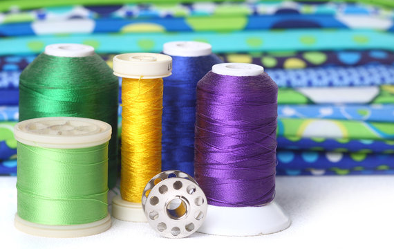 Quilting Thread With Fabric And Copy Space