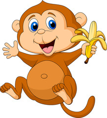 Naklejka premium Cute monkey eating banana