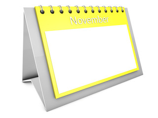 3d November blank calendar isolated on white