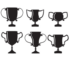 Vector black trophy and awards icons set