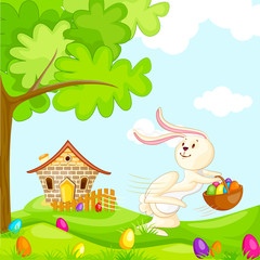 Obraz na płótnie Canvas vector illustration of bunnies with colorful Easter egg