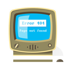 Vintage computer monitor with Error 404 message on screen