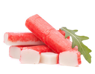 Crab sticks group and rucola leaf