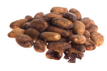 Cacao beans isolated on white background