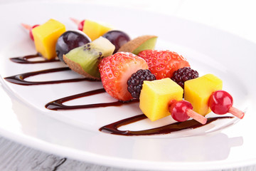fruit skewer and chocolate sauce