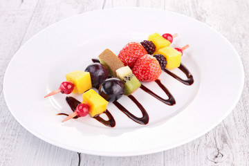 fruit skewer and chocolate sauce