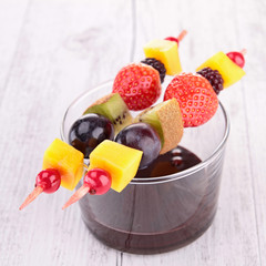 fruit skewer and chocolate sauce