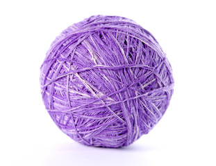 Purple wool yarn ball isolated on white