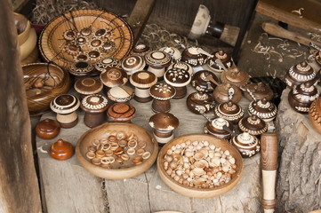 Various small ware (saltern, box, plate) handmade of wood