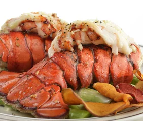 Gordijnen Grilled Lobster Tail  With Asparagus © SunnyS
