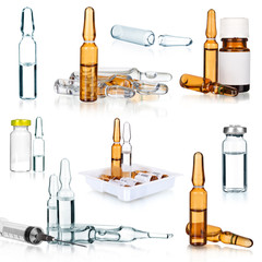 Ampule collection with medicine on a white background