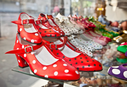 Flamenco dancing shoes or gypsy shoes in  Seville, Spain.