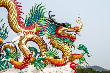 Fototapeta premium Dragon statue Sawan park Nakornsawan Thailand
