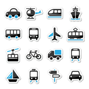 Transport, travel vector icons set isoalted on white