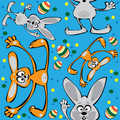 vector easter rabbits seamless on blue background