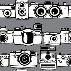 vintage film photo cameras vector seamless pattern