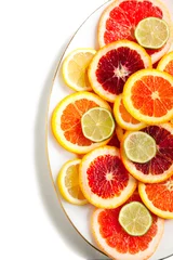 Crédence de cuisine en plexiglas Tranches de fruits Tranches de pamplemousse, orange, citron vert et citron