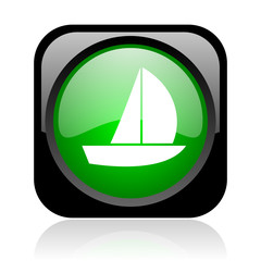 yacht black and green square web glossy icon