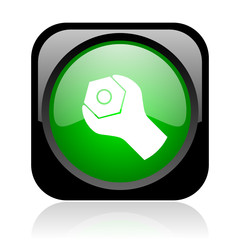 tools black and green square web glossy icon