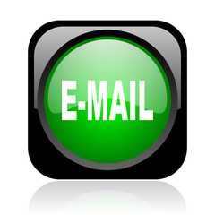 mail black and green square web glossy icon