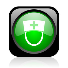 nurse black and green square web glossy icon