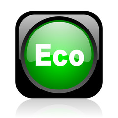 eco black and green square web glossy icon