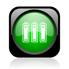batteries black and green square web glossy icon